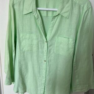 Eileen Fisher Light Organic linen and cotton Green Button-Down Shirt